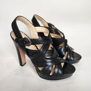 Coach Brynn Leather Platform Sandals - White/Gold 7.5 B